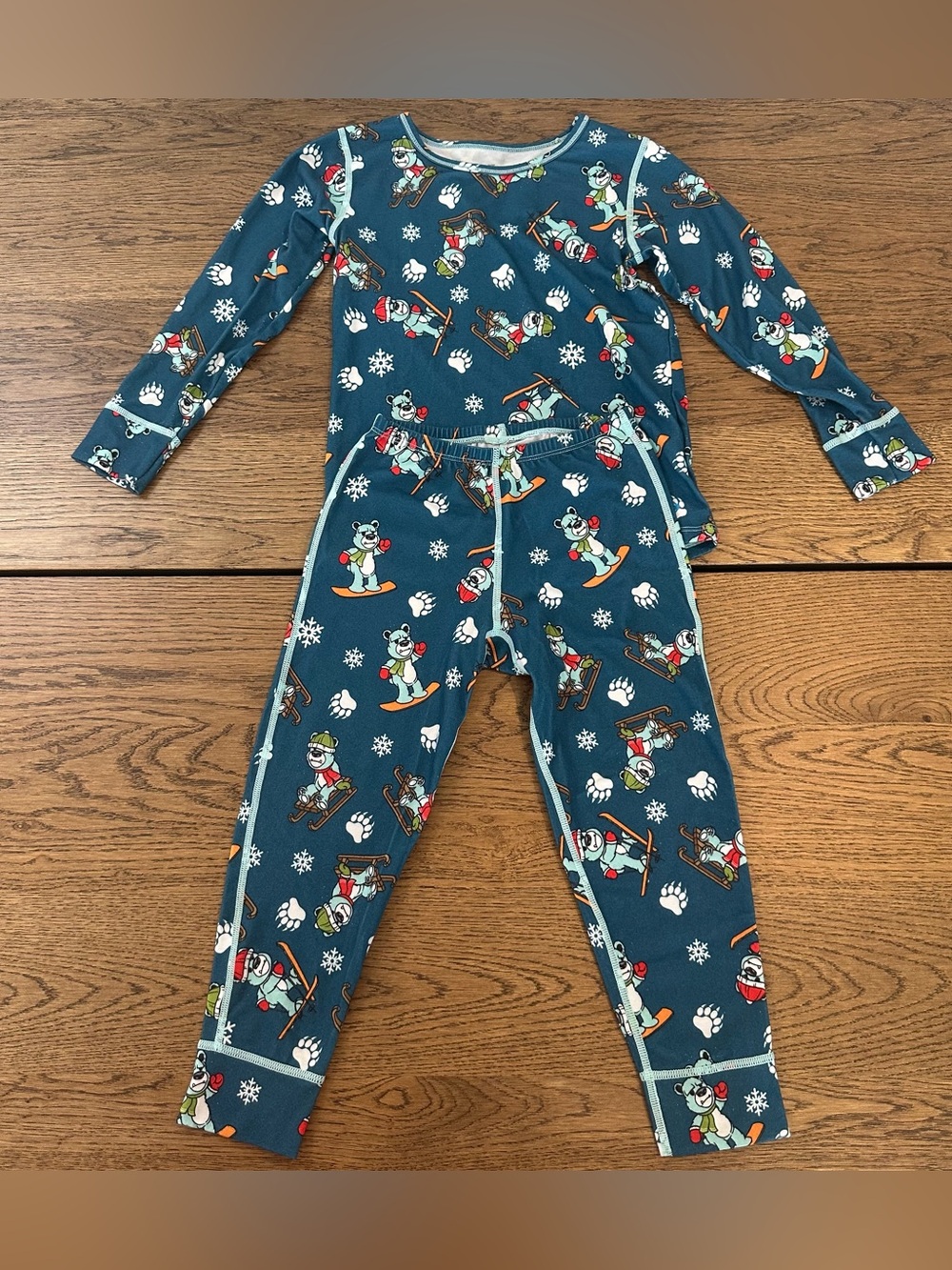 Hot Chillys Kids 4T Winter Bear Ski Snowboard Long Sleeve Pajama Base Layer Set